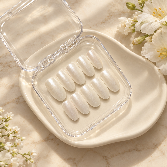 Pearl Glow – Shimmery Ivory Press-On Nails (10 Nails)