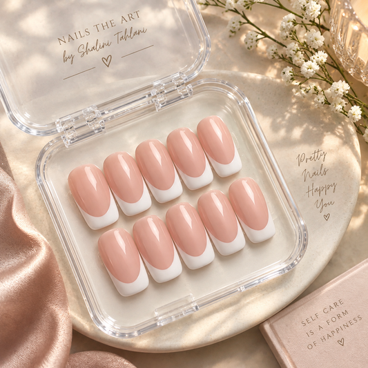 Classic French Tip Square Press -On Nails (10 Nails )