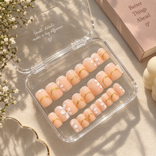 Peachy Bloom - Hand Painted Floral Press - On Nails (Universal)