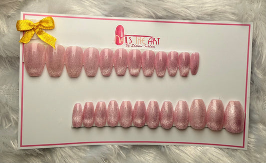 Blush Pink Cat Eye Shimmer Coffin Press-On Nails β Magnetic Gloss Finish (universal)