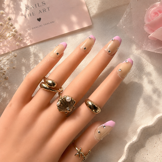Blush Pink French Rhinestone Press-On Nails (Universal)