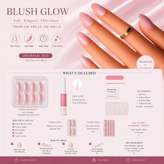 Blush Pink Cat Eye Shimmer Coffin Press-On Nails – Magnetic Gloss Finish (universal)