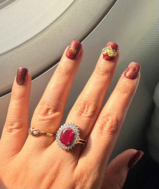 Luxury Red Glitter Heart Press-On Nails – Reusable | Party Wear