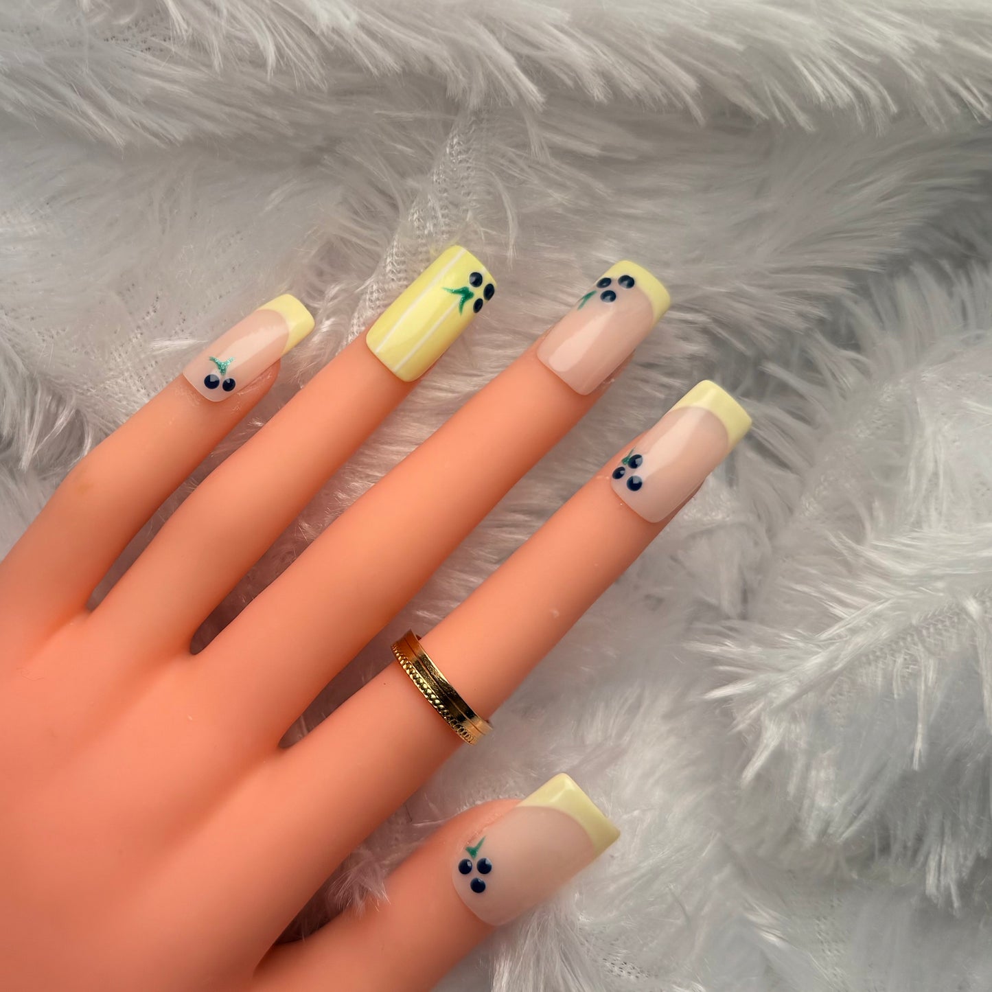 Pastel Lemon French Tips with Cherry Nail Art | Summer Nails