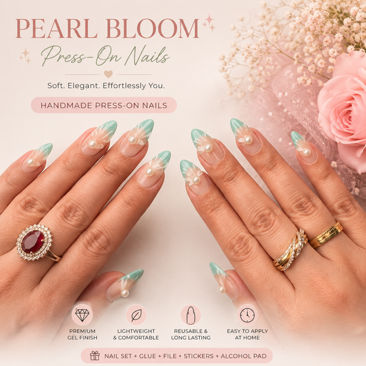 3D Shell Pastel Green Press-On Nails | Pearl Ocean Luxury Nails (10 nails)