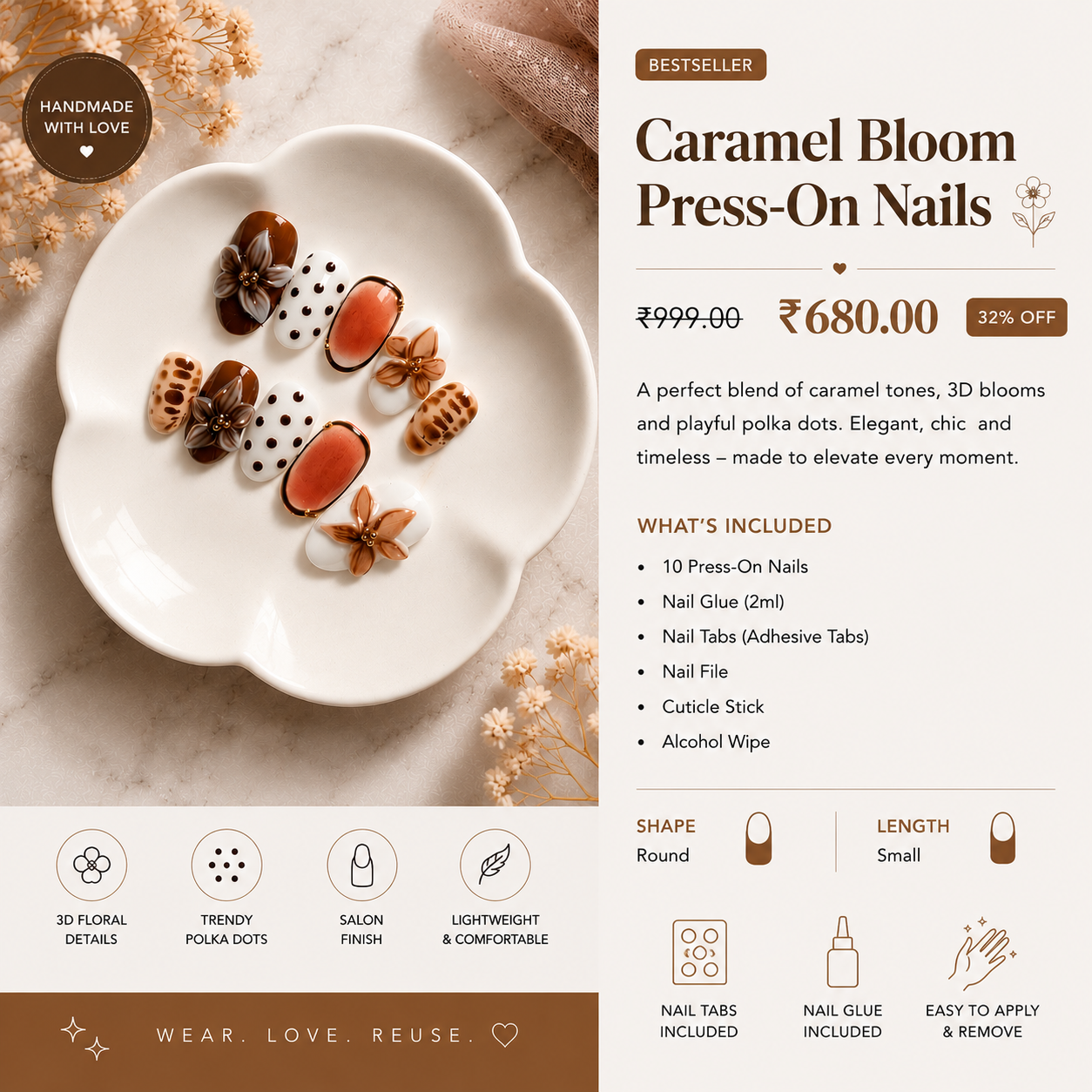 Caramel Bloom Press-On Nails (10 nails)