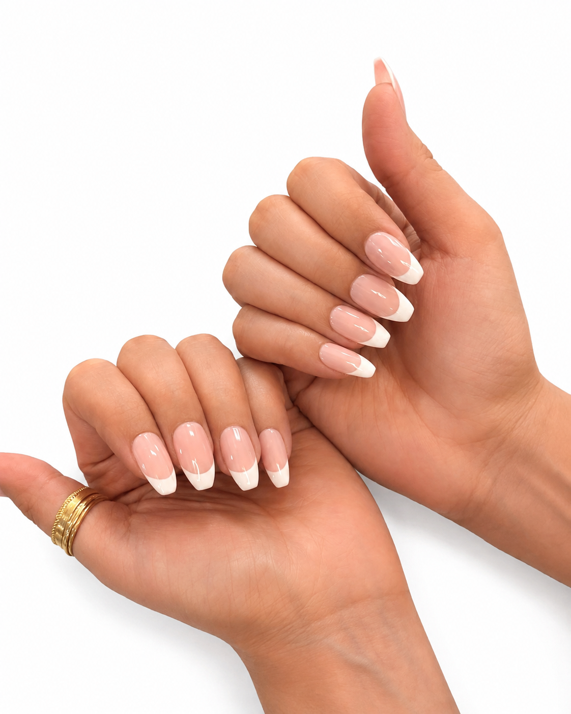 Classic Pink French Tip Coffin Press-On Nails