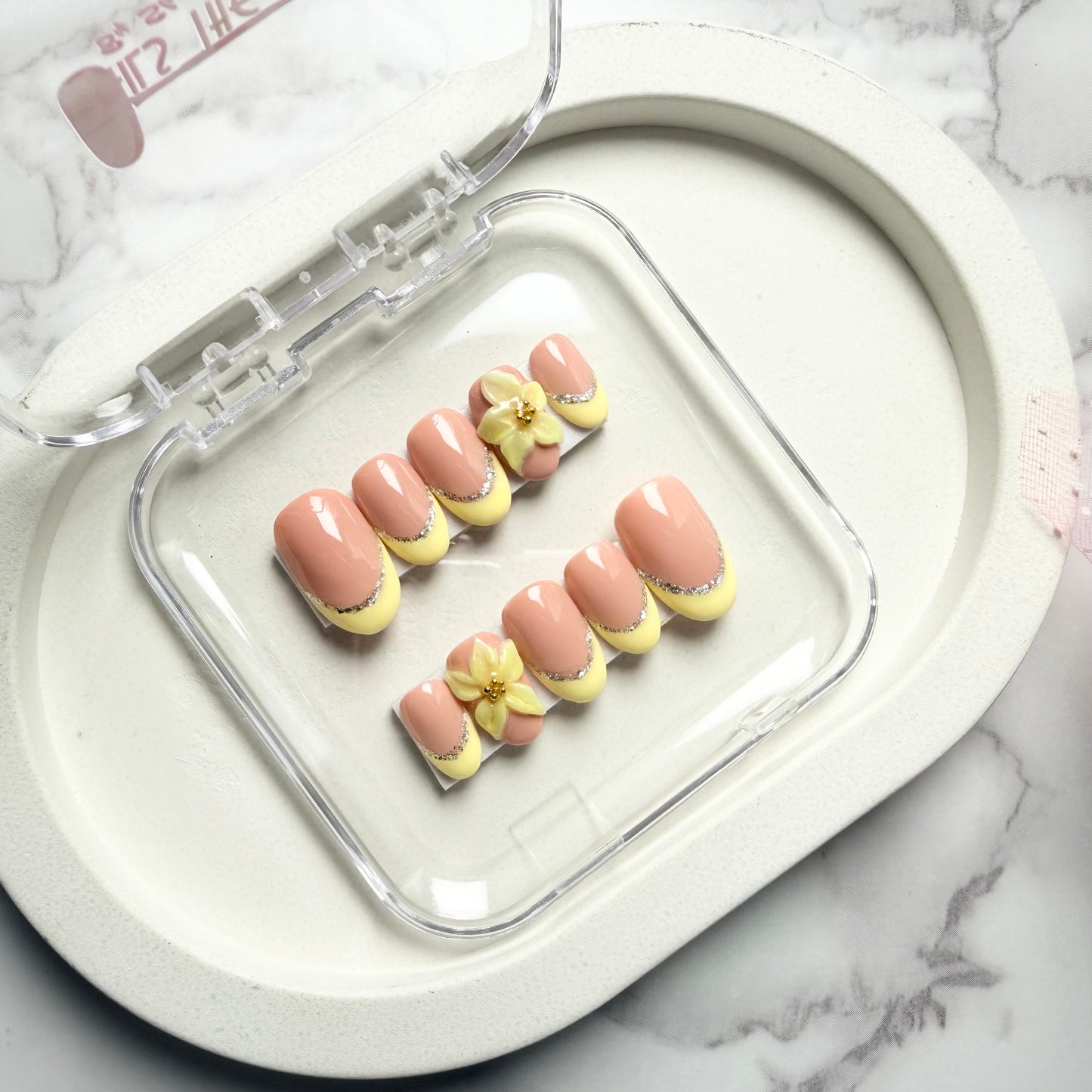 Butter Bloom French Press On Nails | Handmade | 3D Floral Nude Yellow Nails (10 nails)