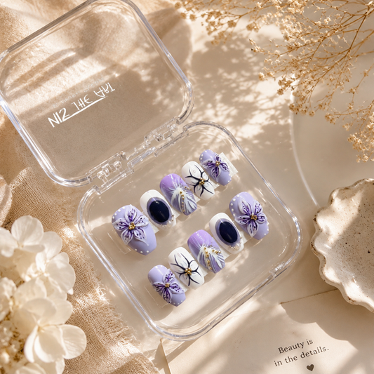 Lavender Bloom - 3D Floral Press - On Nails (10 Nails)