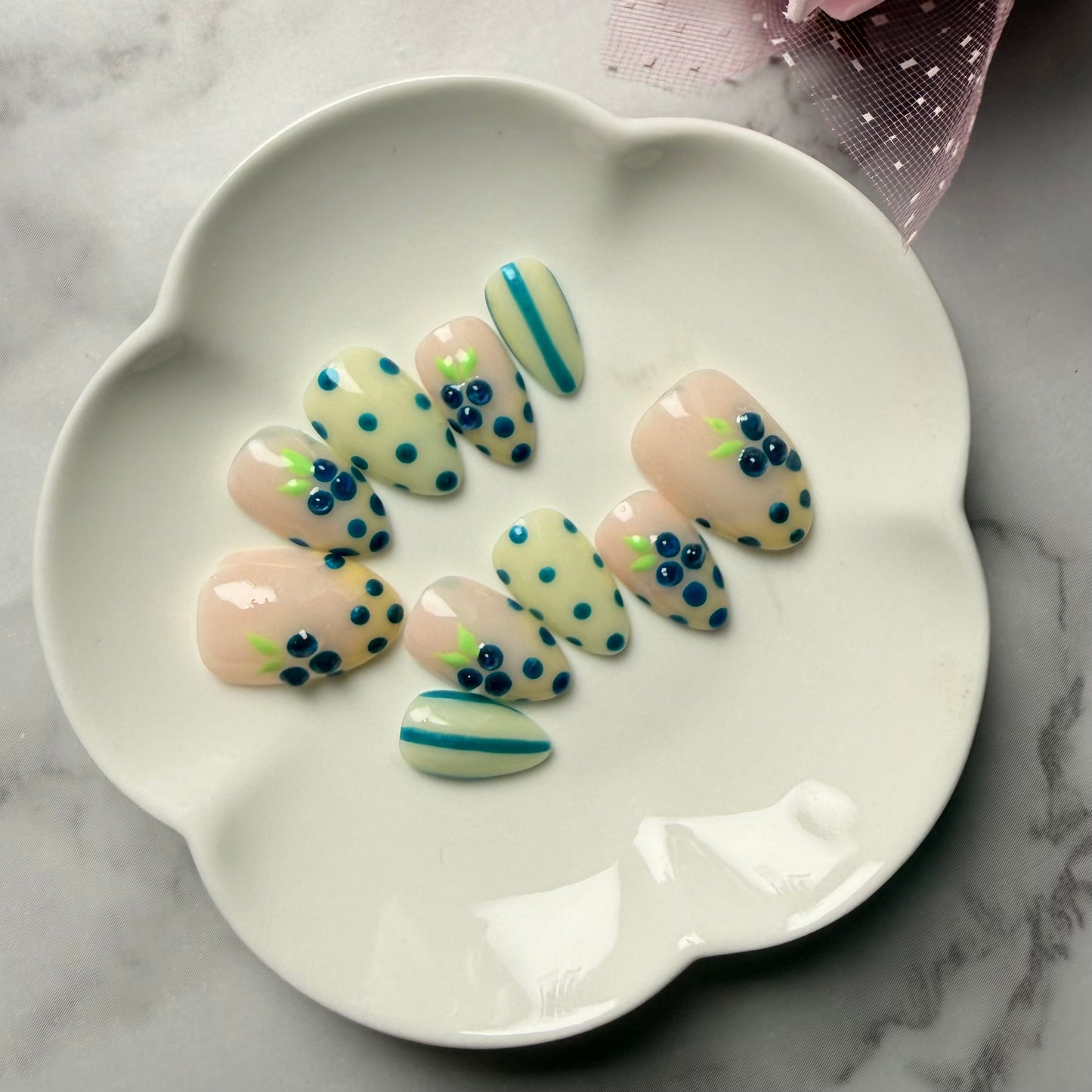 Berry Bliss Nail Set | Cute Pastel Press-On Nails | Handmade Aesthetic 3d Gel Nails (10 nails)