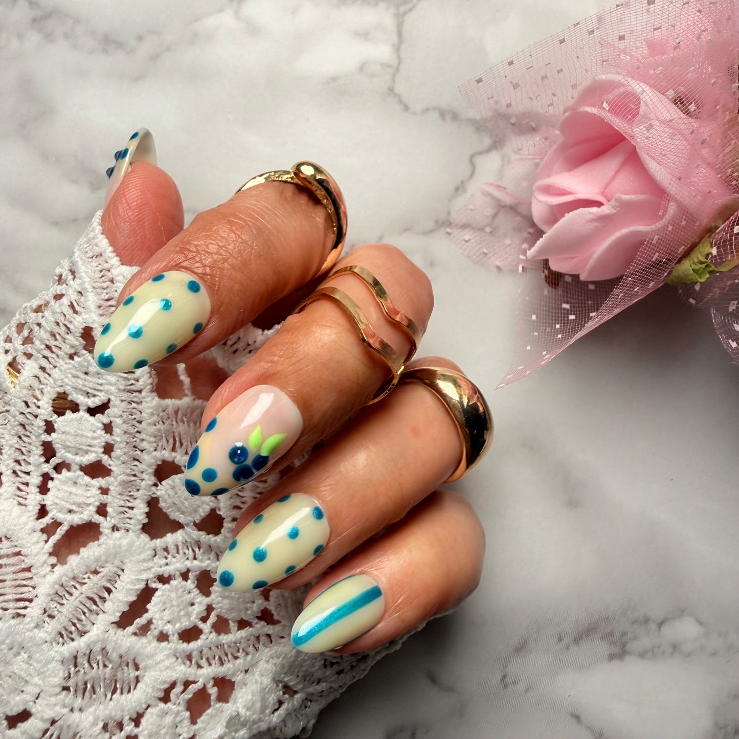 Berry Bliss Nail Set | Cute Pastel Press-On Nails | Handmade Aesthetic 3d Gel Nails (Universal)
