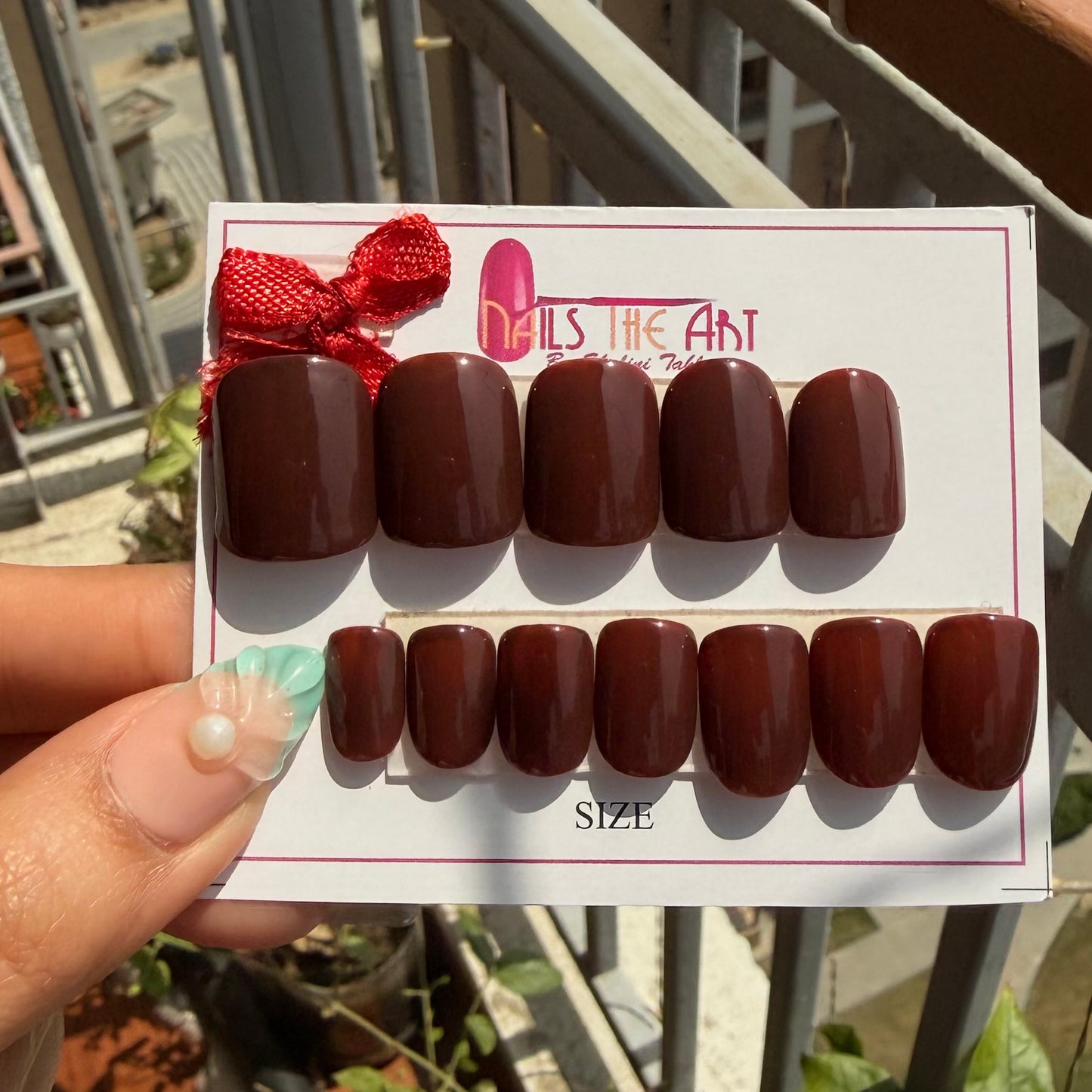 Rich Chocolate Gloss Press-On Nails | Short Soft Square | Luxe Minimal Nails (12 Nails)