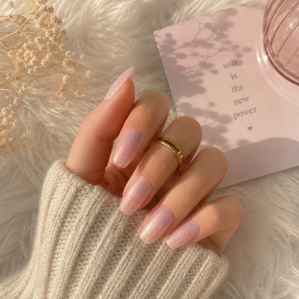 Blush Pink Cat Eye Shimmer Coffin Press-On Nails – Magnetic Gloss Finish (10 nails)