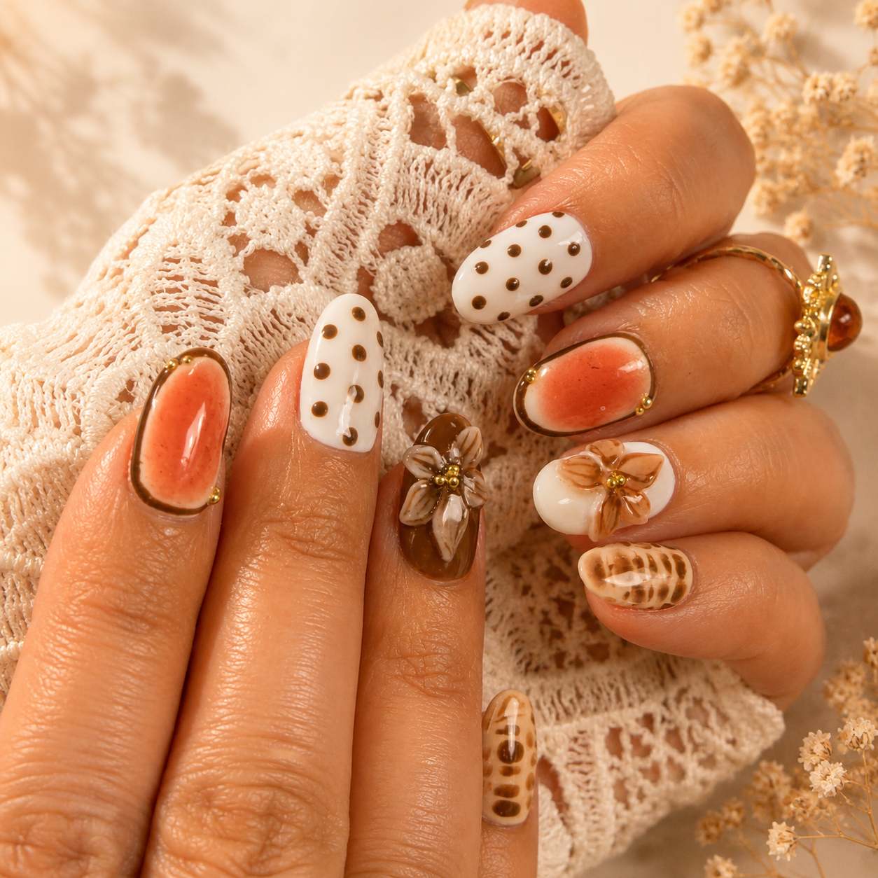 Caramel Bloom Press-On Nails (10 nails)