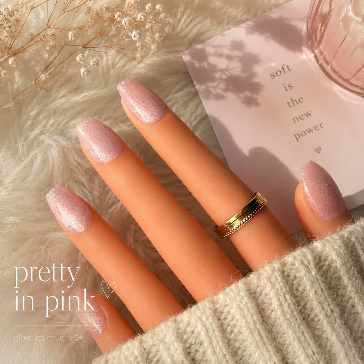 Blush Pink Cat Eye Shimmer Coffin Press-On Nails – Magnetic Gloss Finish (universal)