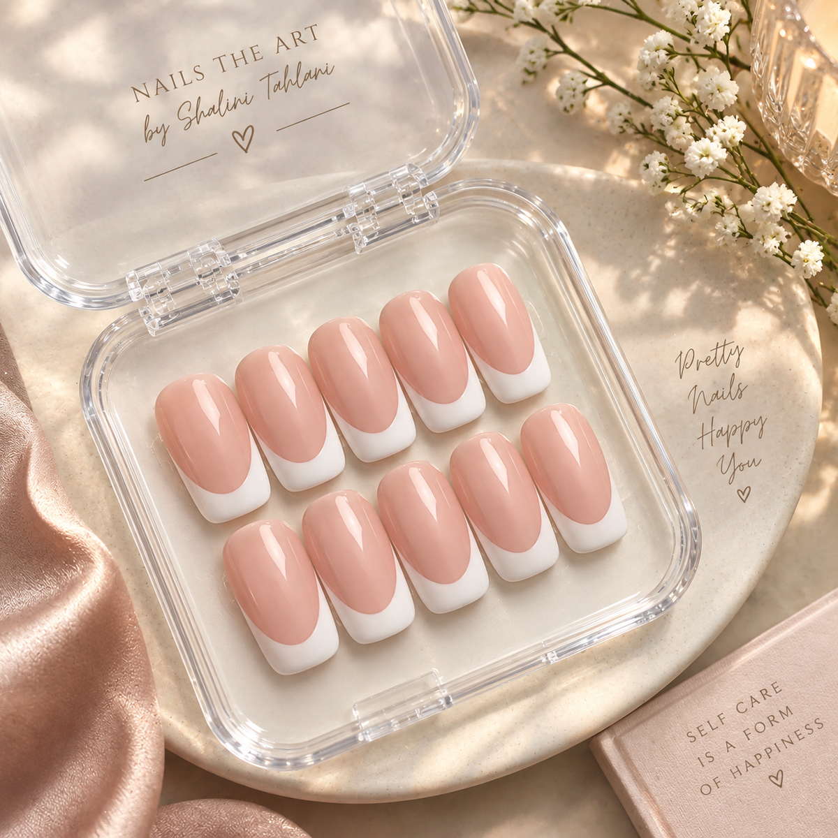 Classic French Tip Square Press -On Nails (10 Nails )