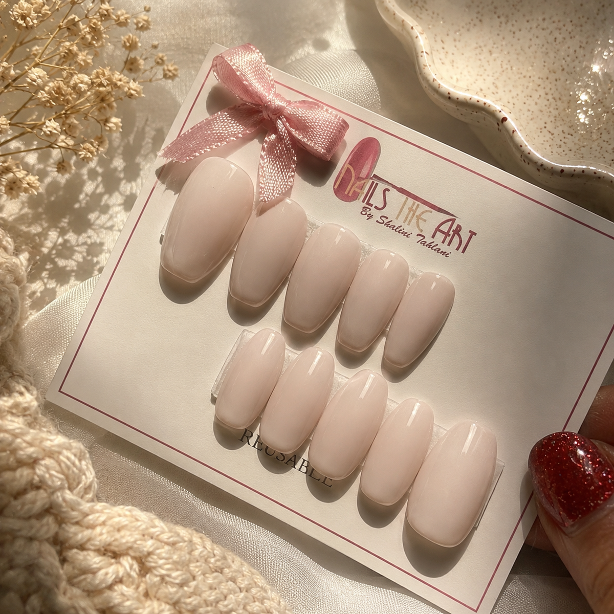 Classic White Glossy Press-On Nails | Coffin Shape | Minimal Elegant Set (10 Nails)