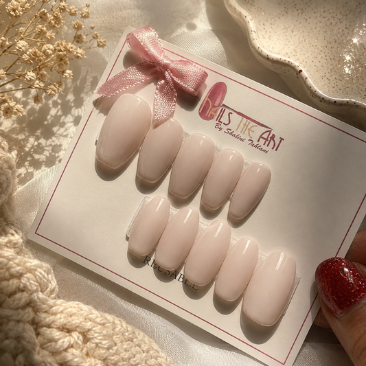 Classic White Glossy Press-On Nails | Coffin Shape | Minimal Elegant Set (10 Nails)