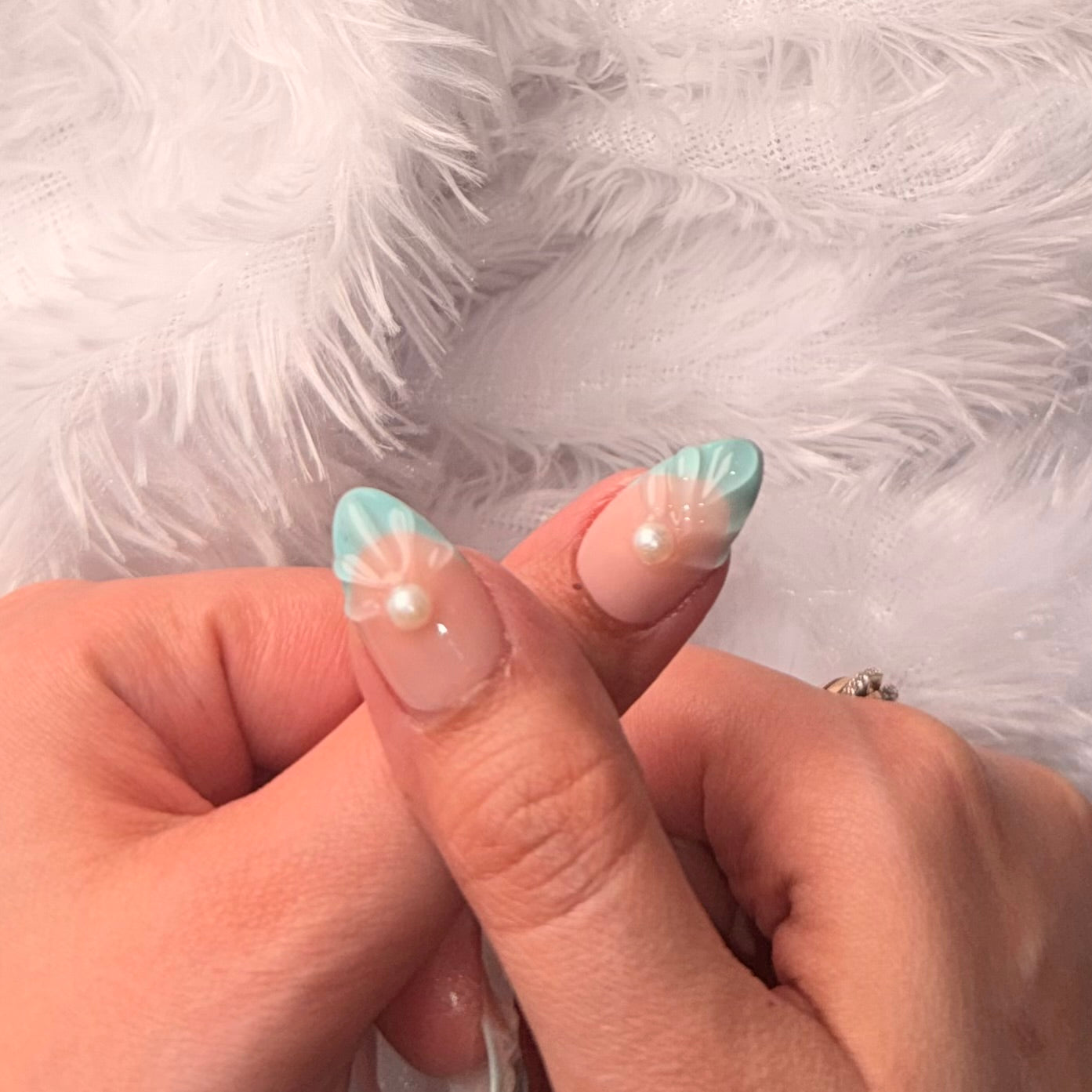 3D Shell Pastel Green Press-On Nails | Pearl Ocean Luxury Nails