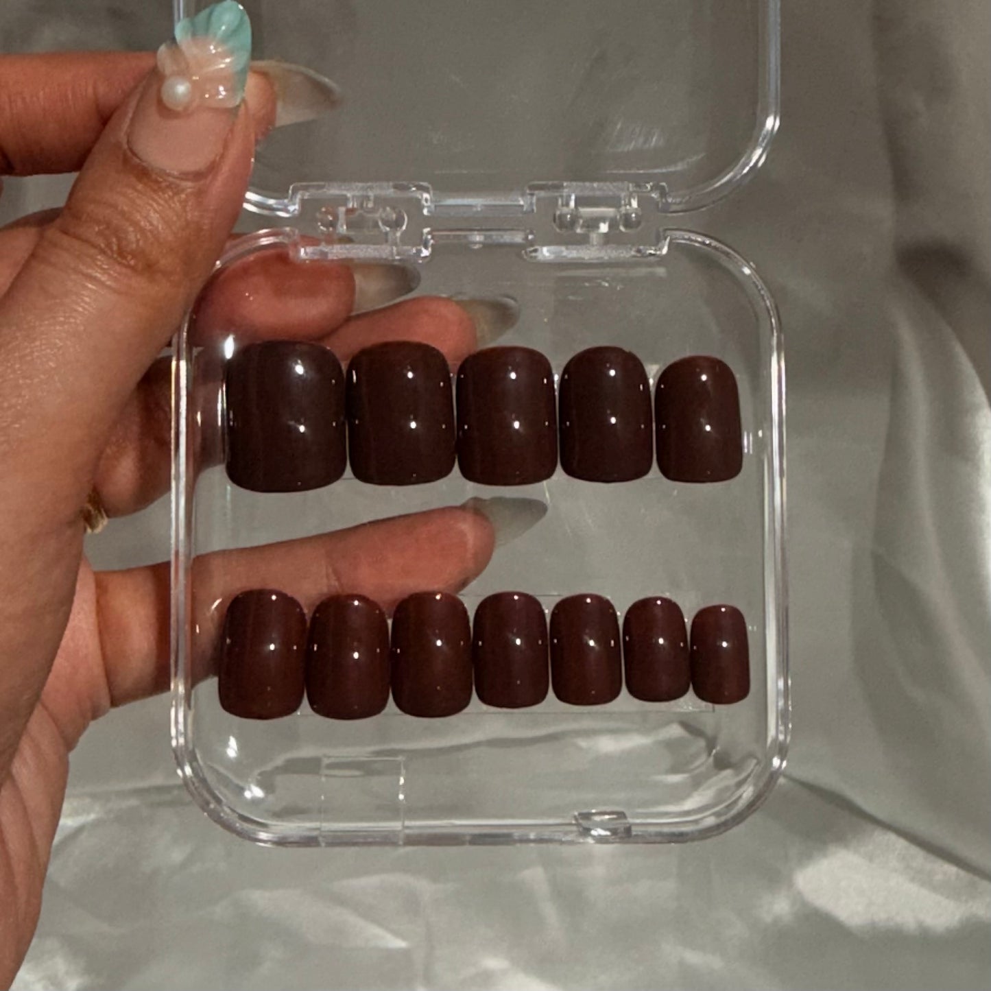 Rich Chocolate Gloss Press-On Nails | Short Soft Square | Luxe Minimal Nails (12 Nails)