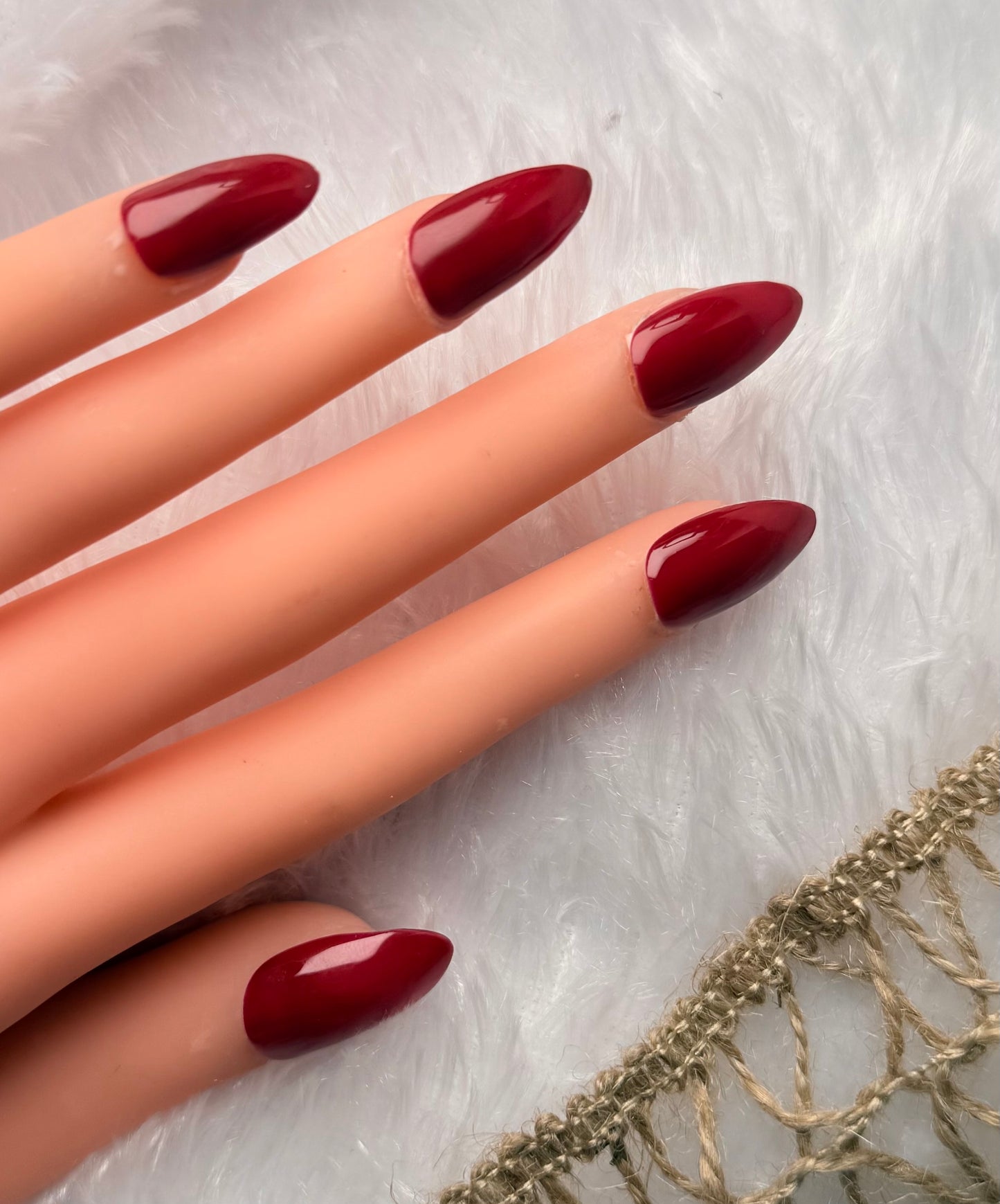 Glossy Maroon almond Press on nails (Universal)