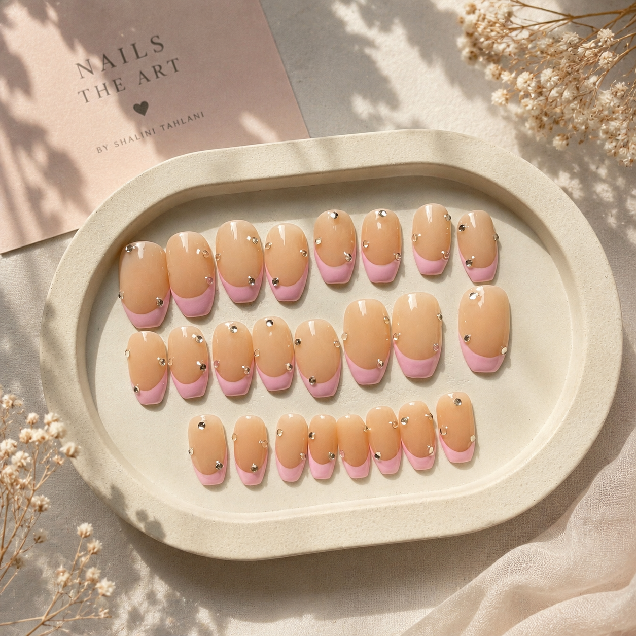 Blush Pink French Rhinestone Press-On Nails (Universal)