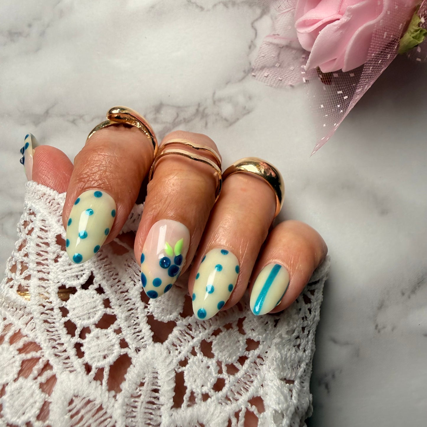 Berry Bliss Nail Set | Cute Pastel Press-On Nails | Handmade Aesthetic 3d Gel Nails (Universal)