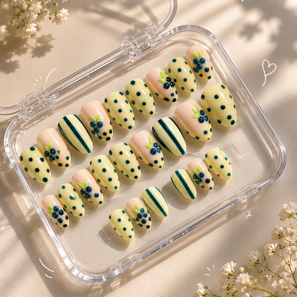 Berry Bliss Nail Set | Cute Pastel Press-On Nails | Handmade Aesthetic 3d Gel Nails (Universal)