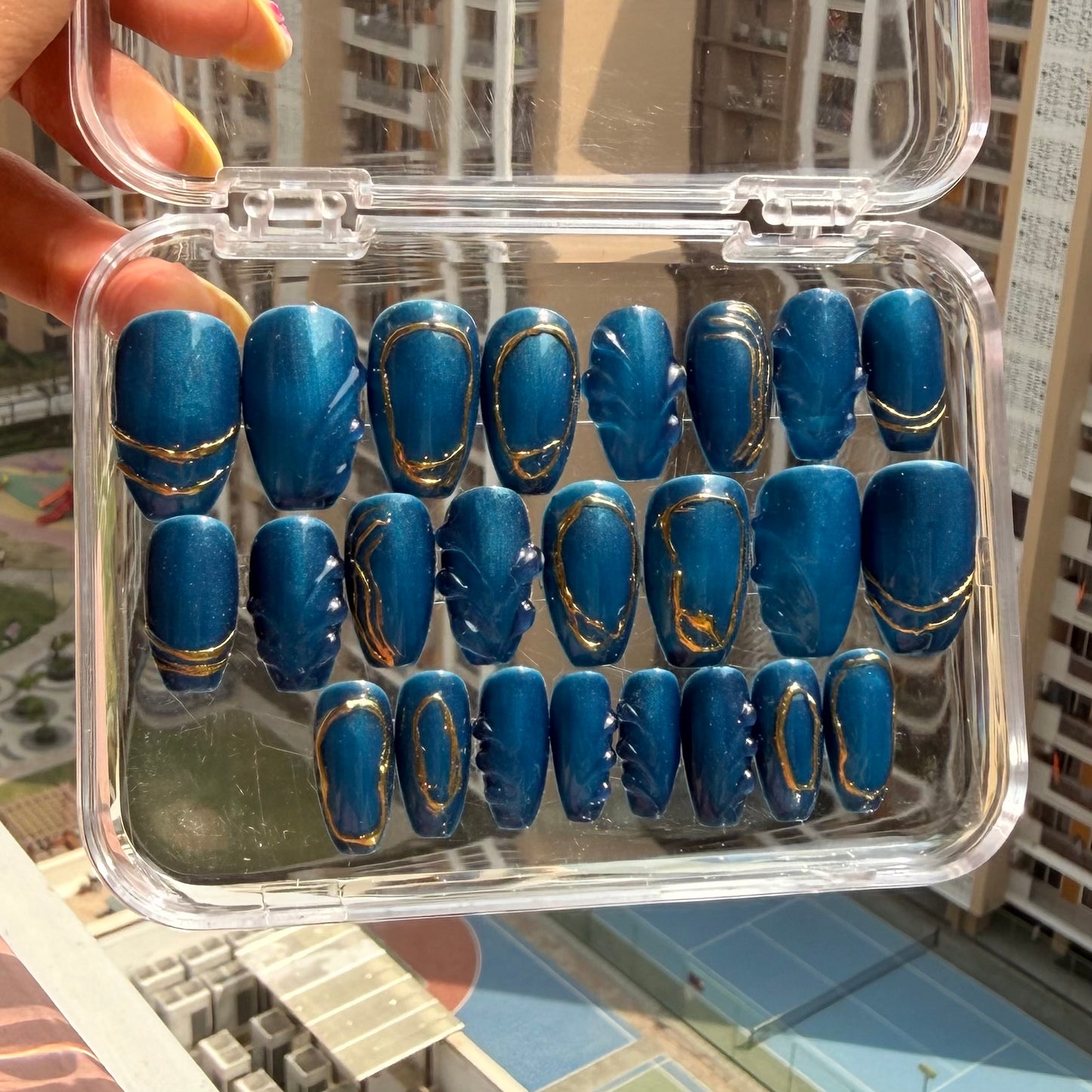 Celestial Blue 3D Chrome Press On Nails | Designer Nails