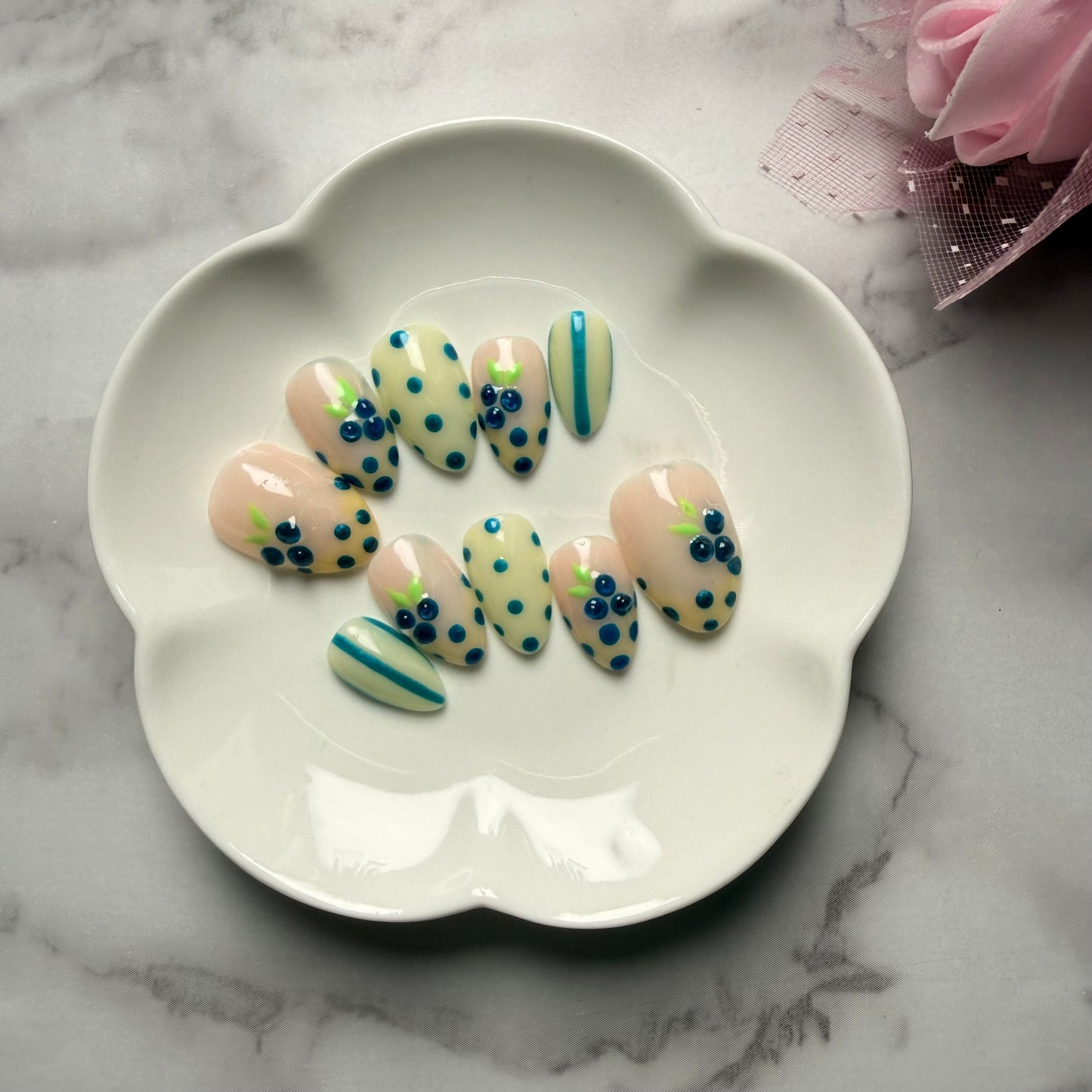 Berry Bliss Nail Set | Cute Pastel Press-On Nails | Handmade Aesthetic 3d Gel Nails (10 nails)