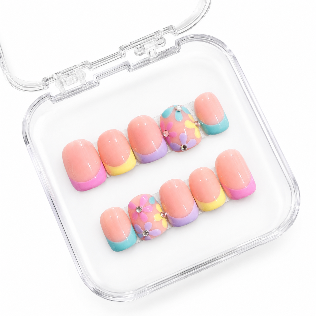 Pastel Bloom – Colourful Floral Press-On Nails (10 Nails)