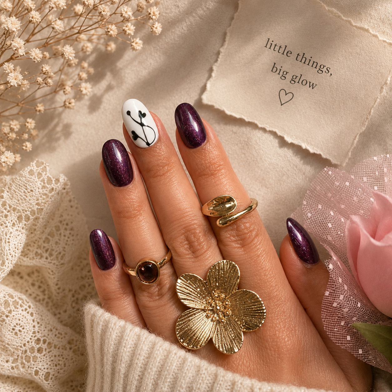 Amethyst Heart Press-On Nails (Universal)