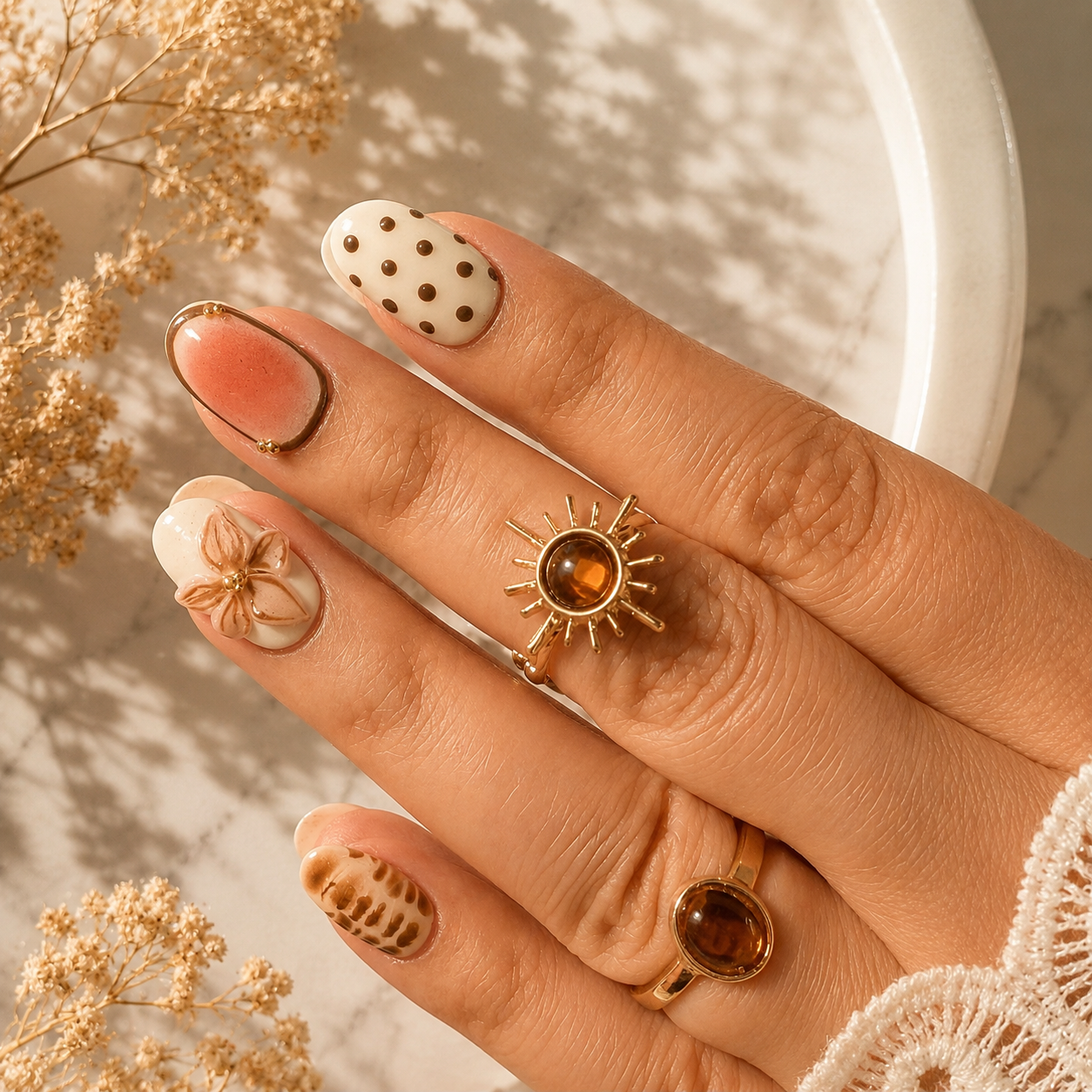 Caramel Bloom Press-On Nails (10 nails)