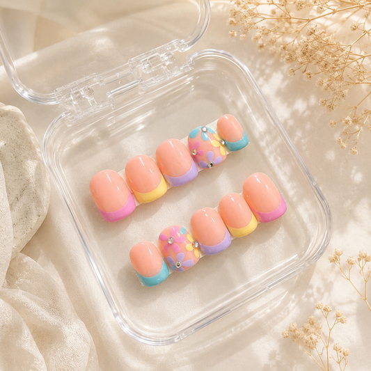 Pastel Bloom – Colourful Floral Press-On Nails (10 Nails)