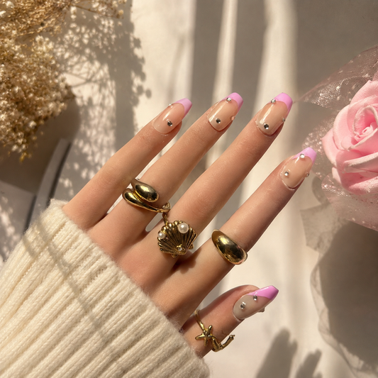 Blush Pink French Rhinestone Press-On Nails (Universal)