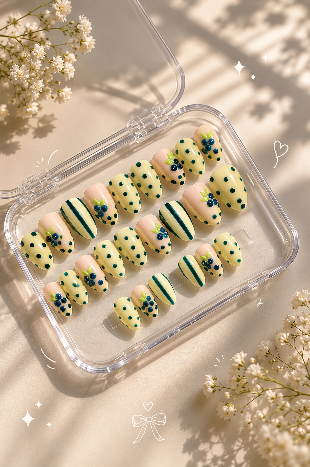 Berry Bliss Nail Set | Cute Pastel Press-On Nails | Handmade Aesthetic 3d Gel Nails (Universal)