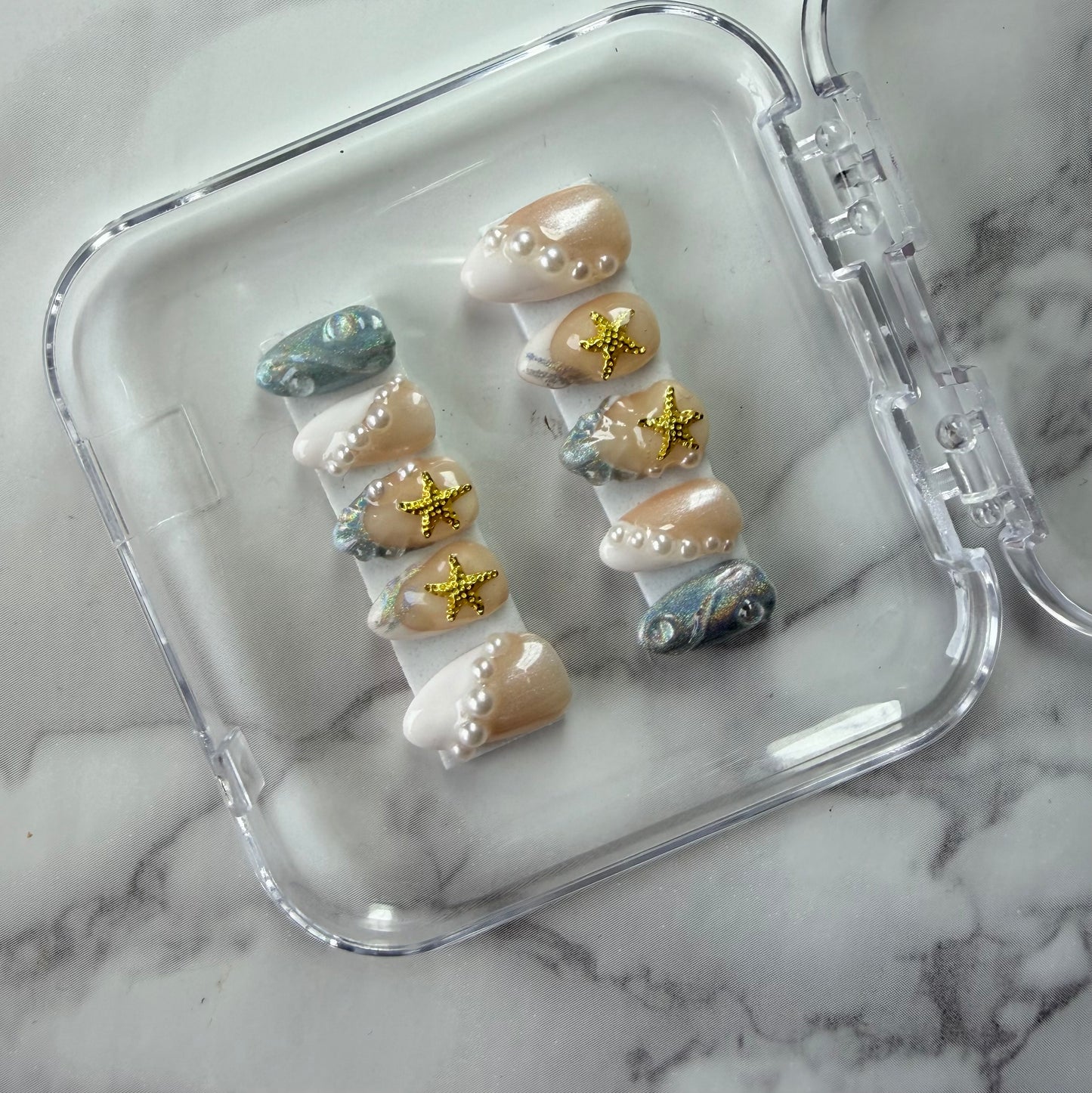 Pearl Starfish Press On Nails | Ocean Inspired 3D Nail Set (10 nails)