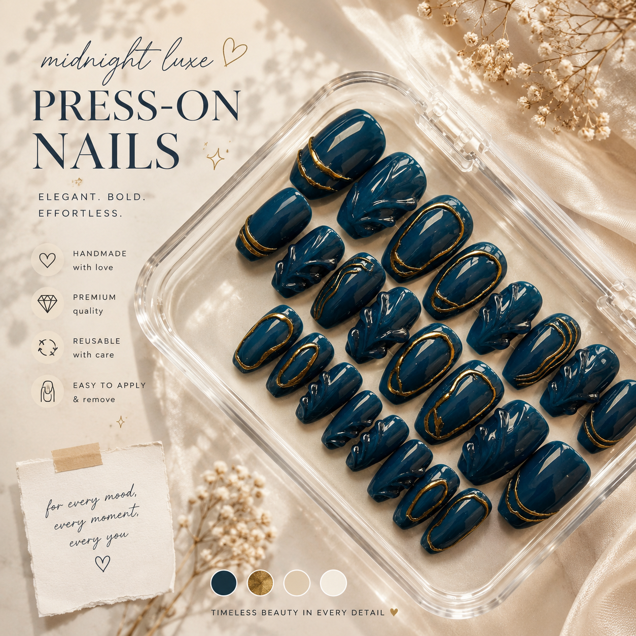 Celestial Blue 3D Chrome Press On Nails | Designer Nails (Universal)