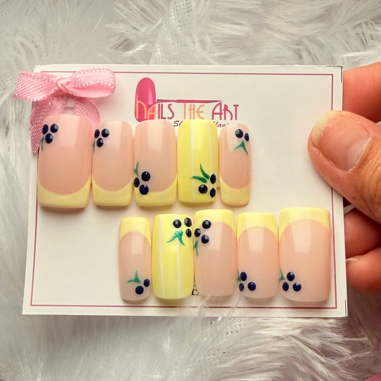 Pastel Lemon French Tips with Cherry Nail Art | Summer Nails