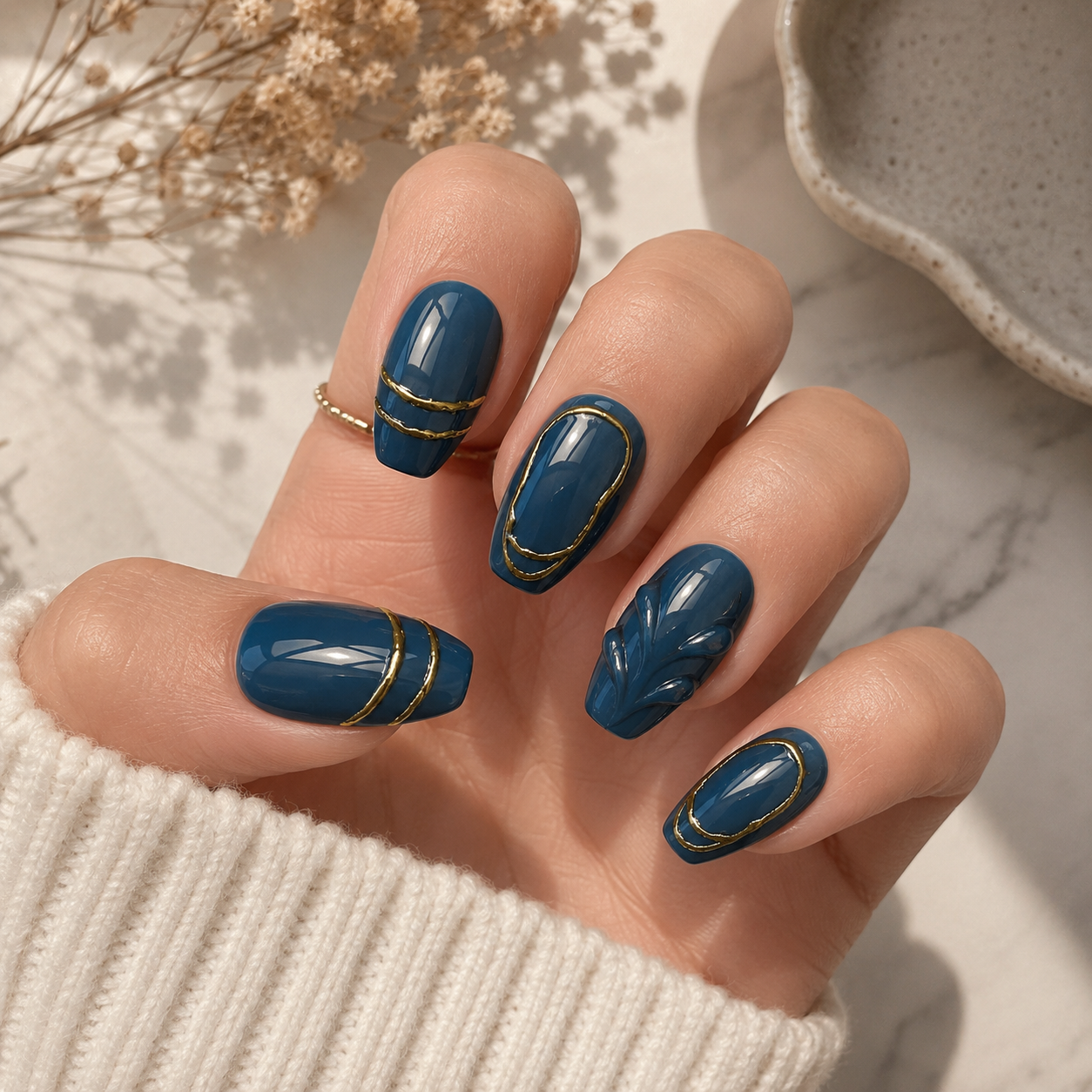 Celestial Blue 3D Chrome Press On Nails | Designer Nails (Universal)