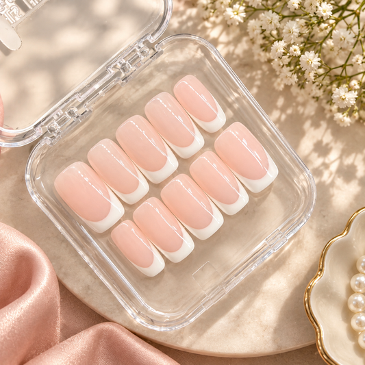 Classic French Tip Square Press -On Nails (10 Nails )