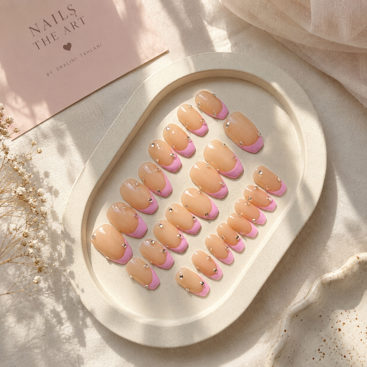 Blush Pink French Rhinestone Press-On Nails (Universal)