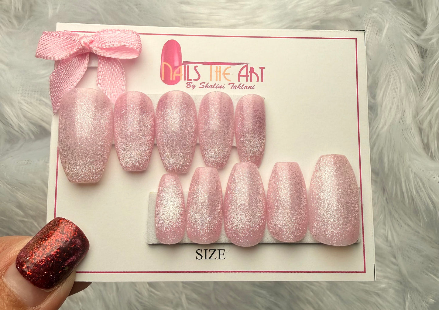 Blush Pink Cat Eye Shimmer Coffin Press-On Nails – Magnetic Gloss Finish