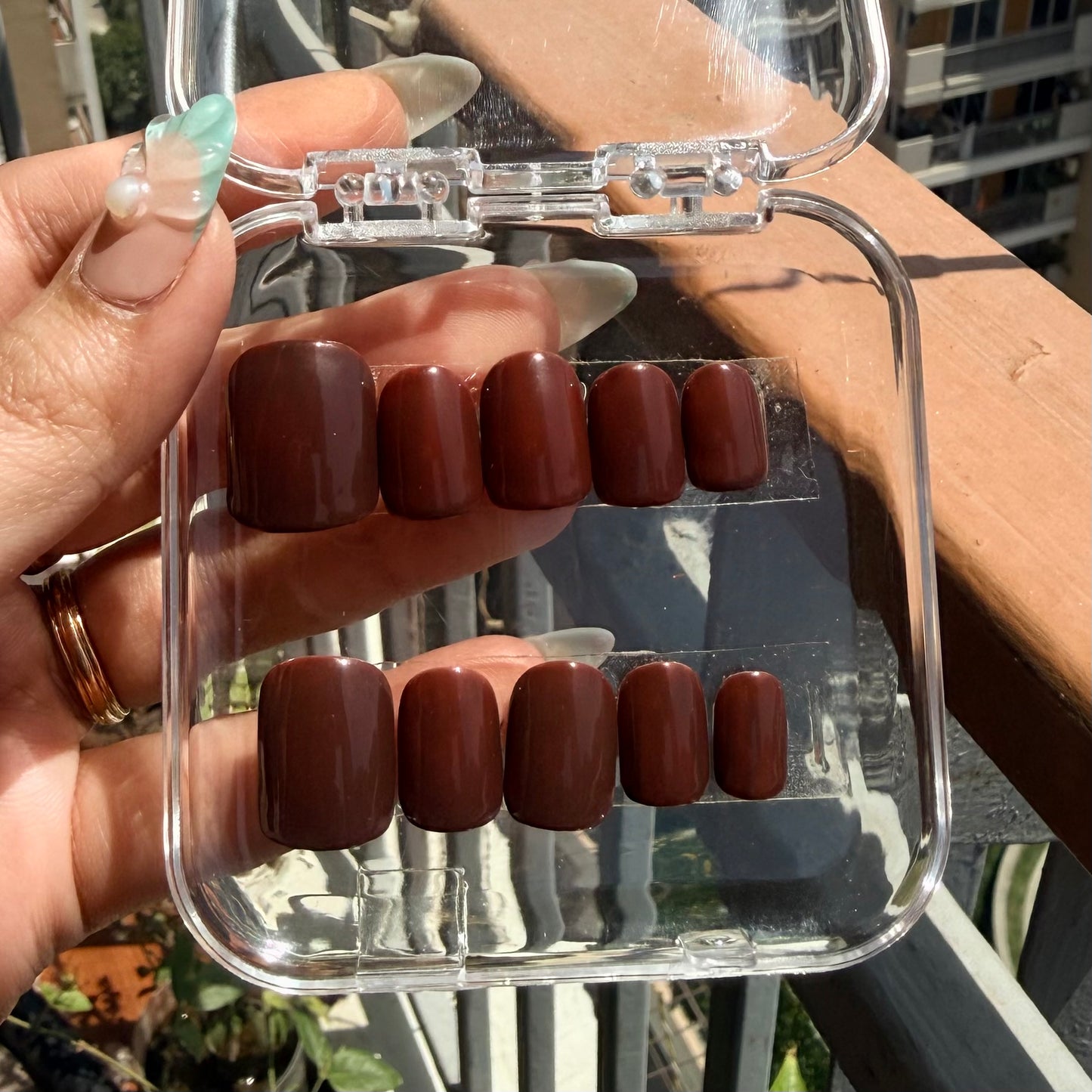 Rich Chocolate Gloss Press-On Nails | Short Soft Square | Luxe Minimal Nails (10 Nails)