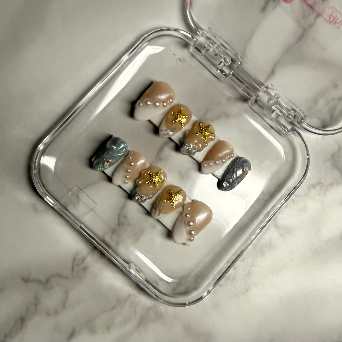 Pearl Starfish Press On Nails | Ocean Inspired 3D Nail Set (10 nails)