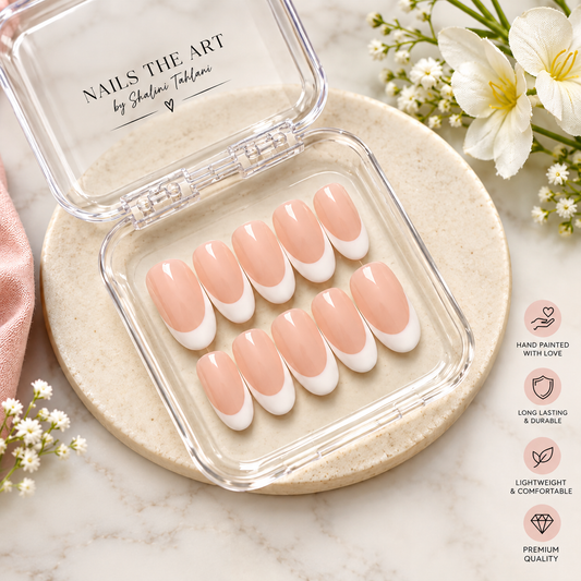 Classic Nude French Tip Press-On Nails – Glossy Salon Look (10 Nails)