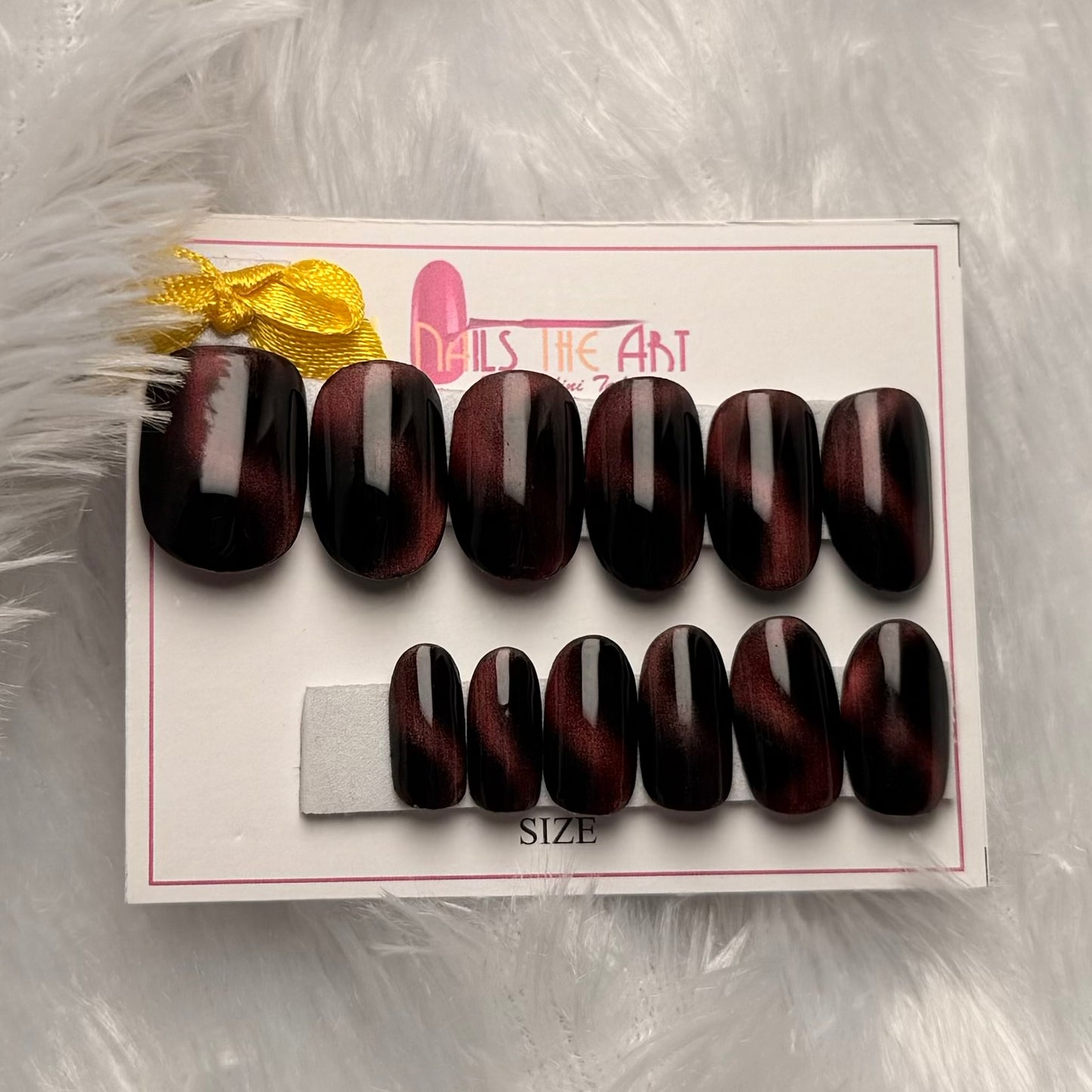 Magnetic Cat Eye Nails – Deep Burgundy Glossy Press-On Set (Universal)