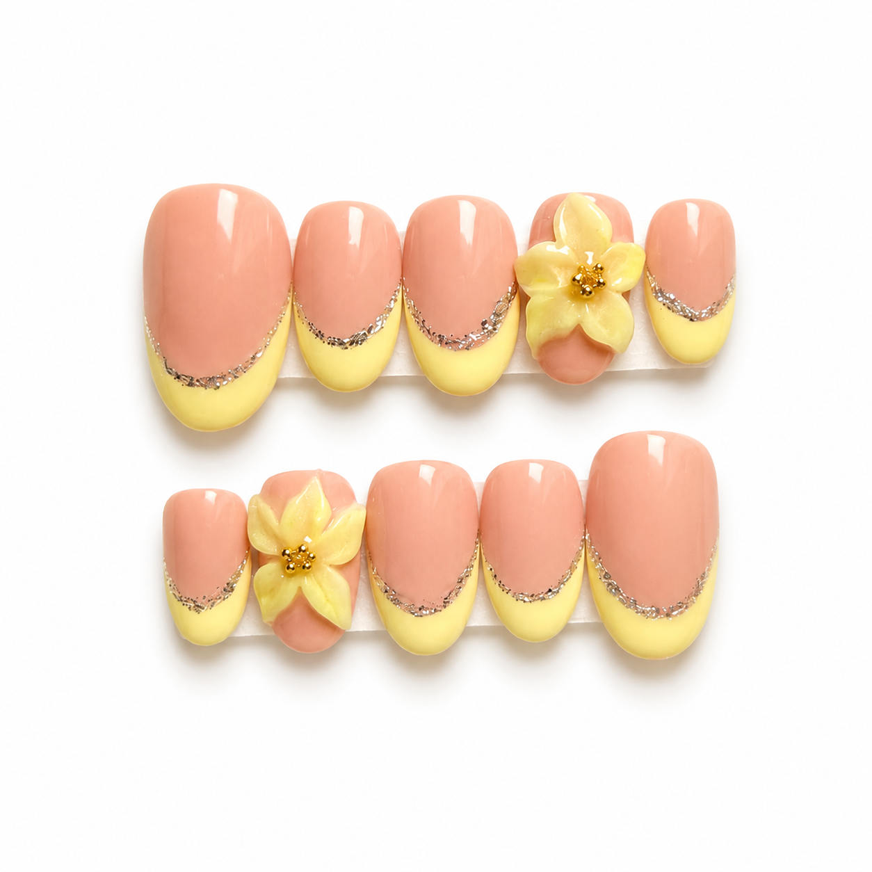 Butter Bloom French Press On Nails | Handmade | 3D Floral Nude Yellow Nails (10 nails)