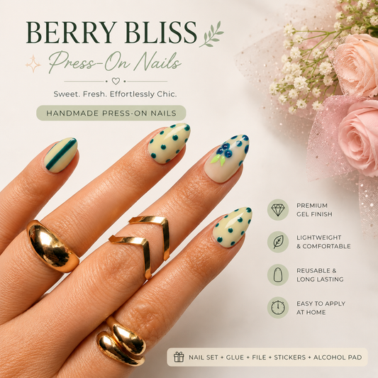 Berry Bliss Nail Set | Cute Pastel Press-On Nails | Handmade Aesthetic 3d Gel Nails (Universal)