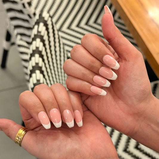 Classic Pink French Tip Coffin Press-On Nails